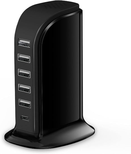 Charging Station for Multiple Devices, 5 USB + 1 Type-C Fast Charger for Home & Office