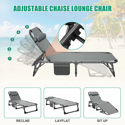 5 Position Folding Lounge Chair - Adjustable, Multi-Use Reclining Chair