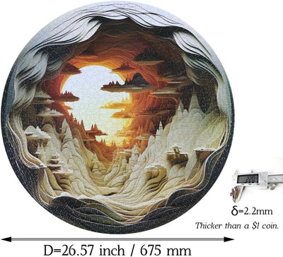 3D Visual Dawn Inside a Cave - 1000 Pieces Round Puzzle