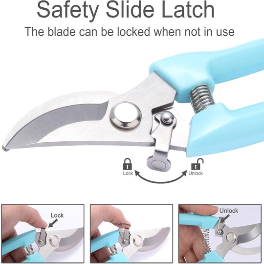 2-Pack Stainless Steel Pruning Shears – Sharp Bypass & Straight Blade Garden Scissors with Comfortable Grip & Safety Lock for Pruning, Cutting & Fruit Picking