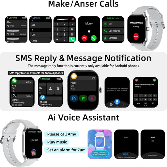 Smart Watch Fitness Tracker with GPS Bluetooth Calling - 1.96 Inch Display for Android and iPhone