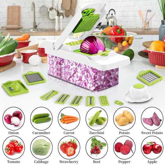 12-in-1 Vegetable Chopper – Multifunction Food Chopper with Slicer, Dicer, Mandoline & Garlic Cutter