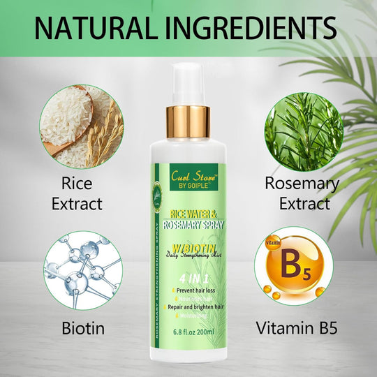 Rice Water Hair Spray – Rosemary Scent – Moisturizing & Strengthening Mist for Dry, Weak Hair – Daily Hair Care Use – 6.8 fl oz