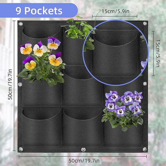Hanging Planter Bag – 9 Pocket Vertical Wall Garden Grow Bag for Indoor Outdoor Plants