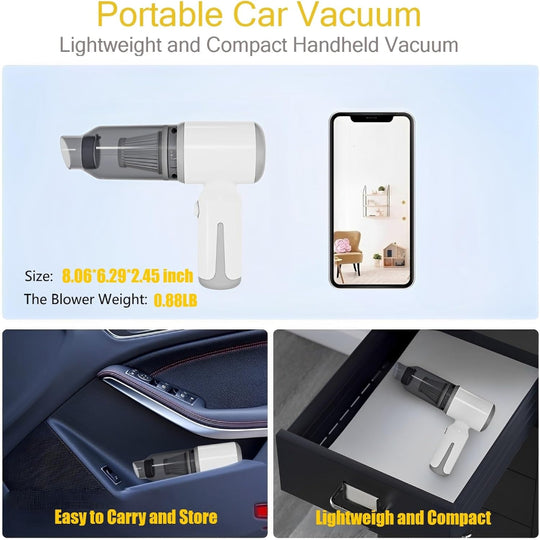 Mini Cordless Handheld Vacuum – 3-in-1 Vacuum, Air Blower & Pump – High Suction Portable Cleaning Use – Small Spaces for Home, Office & Car