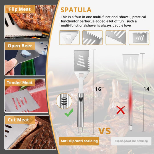 Stainless Steel BBQ Grilling Tools Set with Carry Bag for Outdoor Cooking