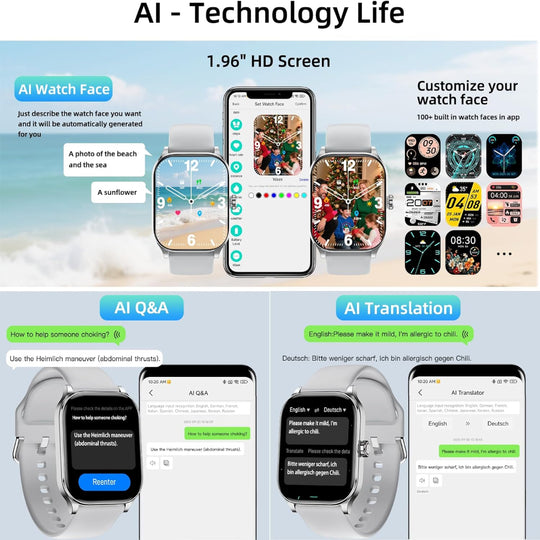 Smart Watch Fitness Tracker with GPS Bluetooth Calling - 1.96 Inch Display for Android and iPhone