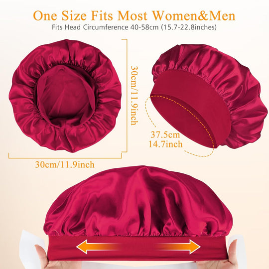 3-Pack Silk Sleep Bonnets – Satin Hair Protection Use – Large Soft Band for Curly Hair & Braids – Women’s Nighttime Hair Cap
