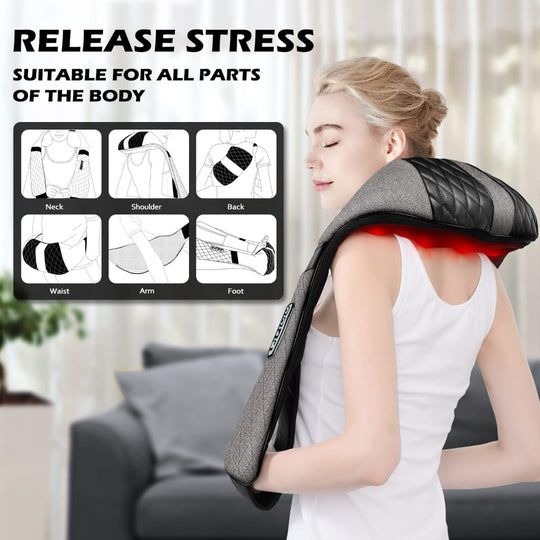 Shiatsu Neck Back Massager – Electric 3D Kneading Pillow with Heat for Muscle Relief