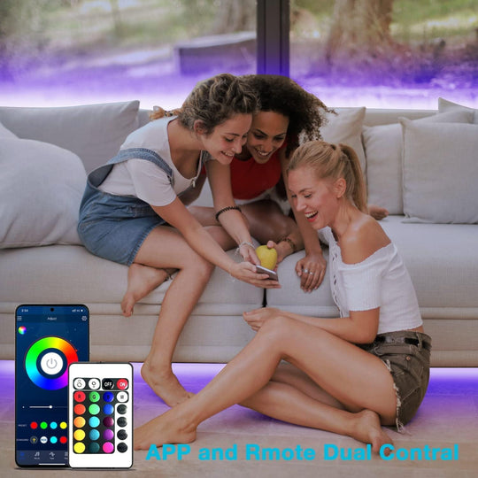 130ft LED Strip Lights for Bedroom – 2 Rolls of 65.6ft RGB Color-Changing Lights with Remote & App Control, Music Sync, Home Decor, 24V Power Supply