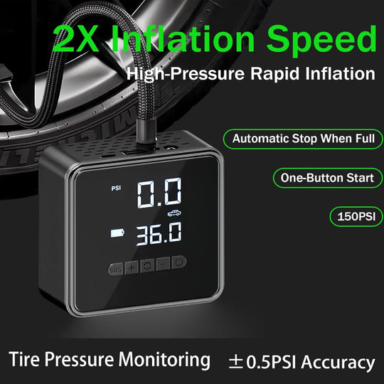 Portable Tire Inflator - Air Compressor 150 PSI Smart Air Pump for Cars and Bikes