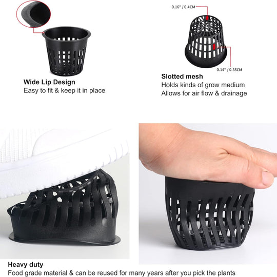 12-Pack Net Cups Pots – 3 Inch Hydroponic Mesh Planters with Wick System & Plant Labels