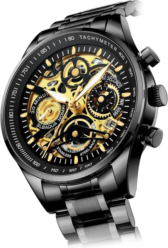 Men's Analog Chronograph Military Watch - Waterproof Quartz Gold Stainless Steel