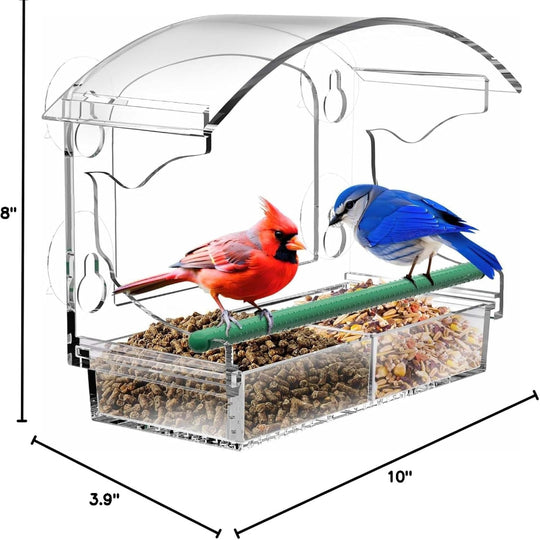 Clear Acrylic Window Bird Feeder – Suction Cup Mount, Detachable Seed Tray, Outdoor Viewing