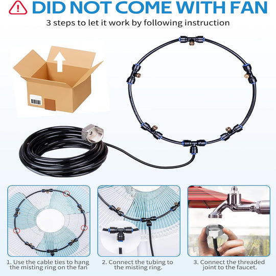 Outdoor Misting Fan Kit for Patio, Backyard, and Poolside Cooling with Brass Nozzles