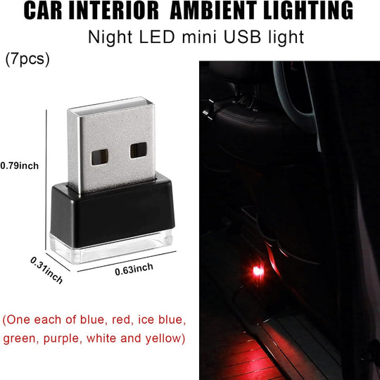 7-Pack USB LED Car Lights – Interior Ambient Mini Lighting Kit for Trunk and Dashboard Use