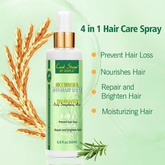 Rice Water Hair Spray – Rosemary Scent – Moisturizing & Strengthening Mist for Dry, Weak Hair – Daily Hair Care Use – 6.8 fl oz