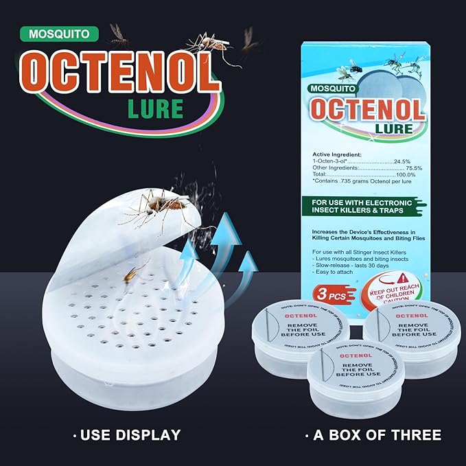 Hodiax Octenol Pest Lures 90 Days Supply, 3PCs Biting Insect Attractant Refill Cartridge for Fly Traps, Bug Zappers, Mosquito Killers