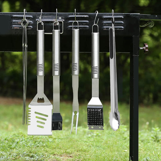 Stainless Steel BBQ Grilling Tools Set with Carry Bag for Outdoor Cooking