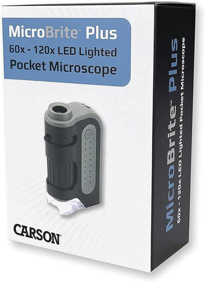 Carson MicroBrite Plus 60x-120x LED Lighted Pocket Microscope, Portable Handheld Microscope STEM Toy, Mini Microscope for Student Science Lab, Educational Portable Microscope (MM-300)