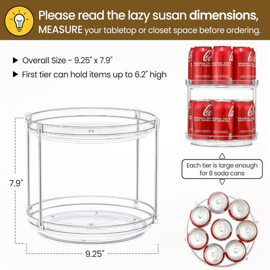 2 Tier Rotating Lazy Susan Organizer Non-Skid Acrylic Storage Tray for Kitchen