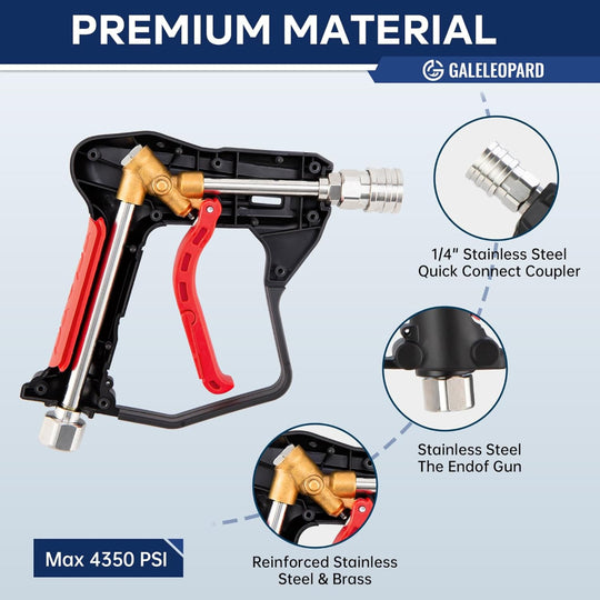 High Pressure Washer Gun – 4350 PSI Short Spray Gun with 5 Nozzles & Quick Connect Fittings
