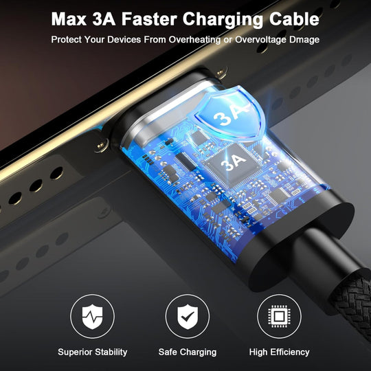 5-Pack USB C CarPlay Charging Cables - Woven USB A to USB C Charger Cord
