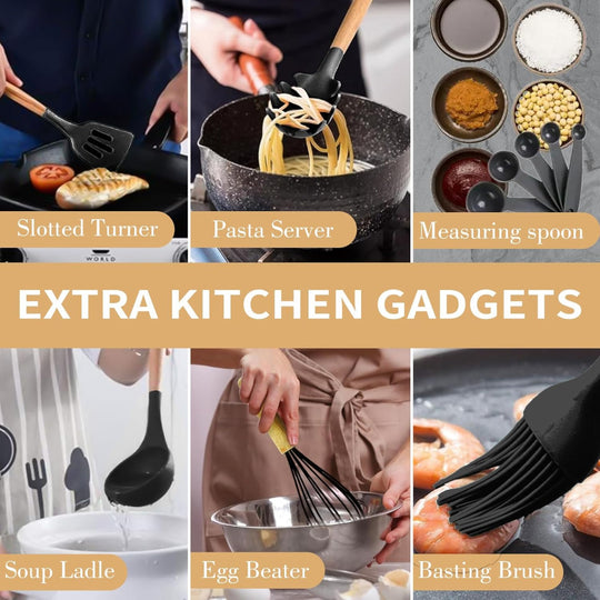 22-Piece Silicone Kitchen Utensil Set – Heat Resistant to 446°F, Non-Stick Spatulas & Spoons, Dishwasher Safe, BPA-Free Cooking Tools & Gadgets