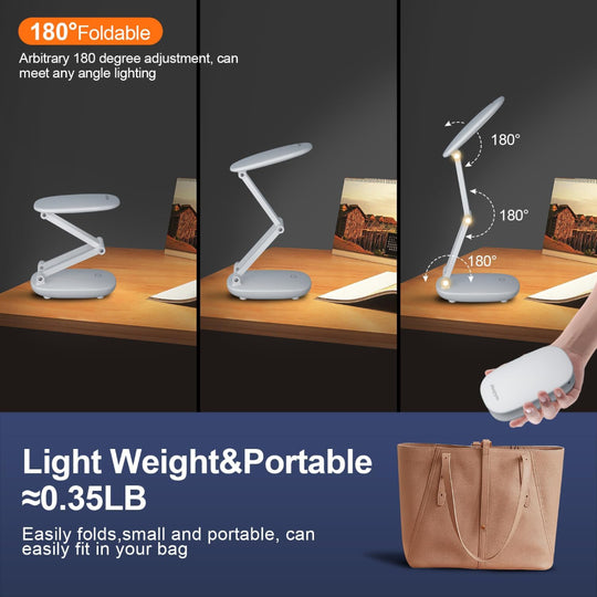 Rechargeable LED Desk Lamp – Foldable Portable Reading Light, Wireless Battery Operated – White