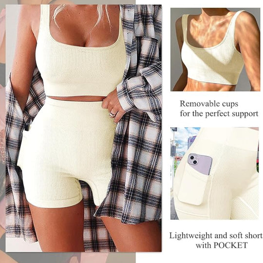 2-Piece Seamless Workout Set – Crop Top & Leggings, Yoga & Gym Training, Stretch Fabric