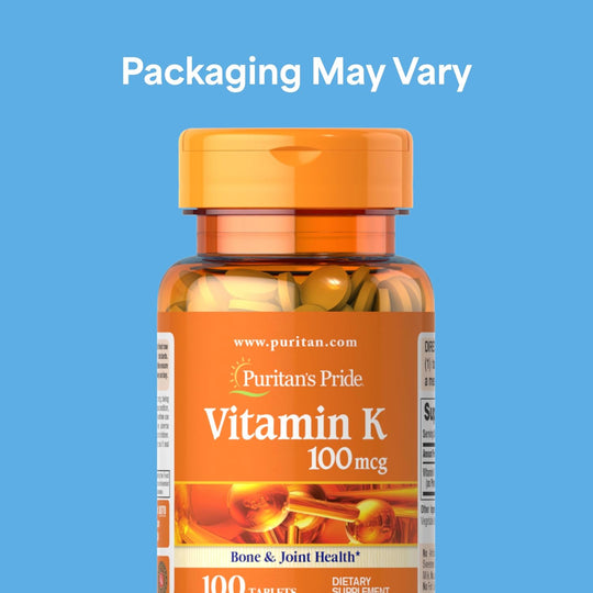 100-Count Vitamin K Tablets – 100mcg Dietary Supplement Use – Supports Bone, Joint & Blood Clotting Health – 100-Day Supply