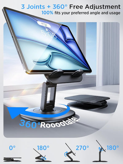 Tablet Stand for Desk, Foldable 360° Rotating Tablet Holder