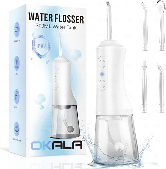 Water Dental Flosser - Portable Cordless Oral Irrigator 300ML, Rechargeable IPX7 Waterproof Irrigation Cleaner for Teeth Cleaning & Flossing, Travel & Home Use