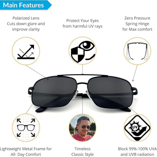 Retro Aviator Polarized Sunglasses for Men - UV Protection Metal Frame Sunglasses