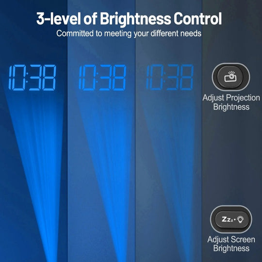 Projection Alarm Clock with 180° Rotatable Projector, 3-Level Brightness, Progressive Volume & USB Charger