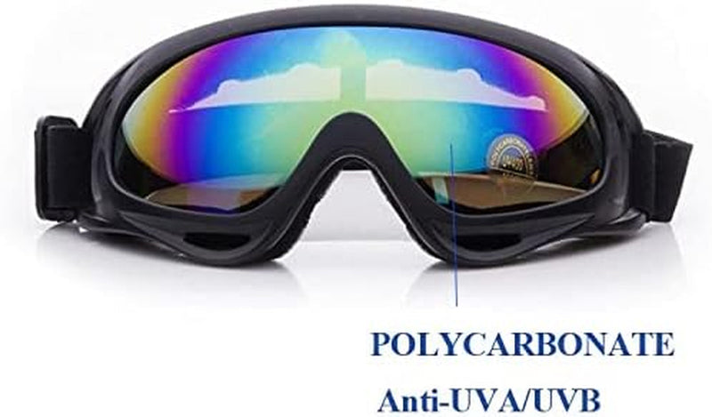 2-Pack Ski and Motorcycle Goggles, Anti-UV Dustproof Safety Goggles for All Ages