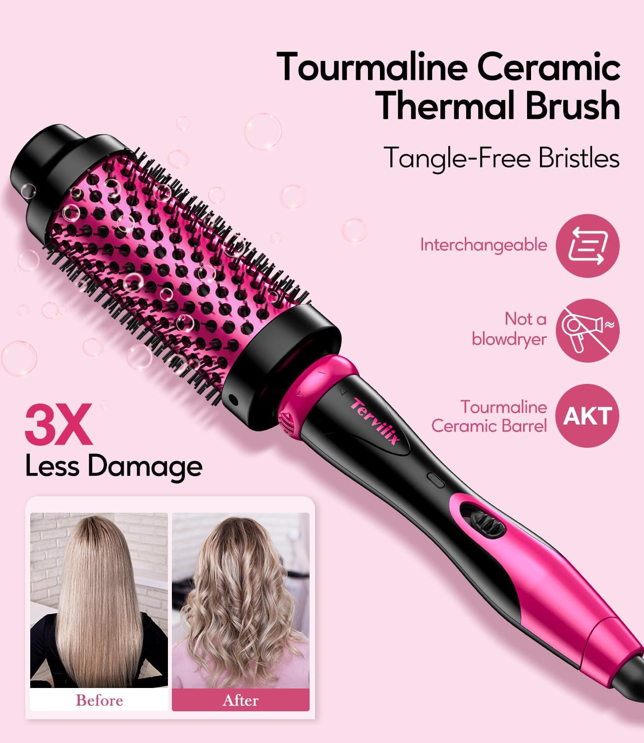 3-in-1 Thermal Brush Set - Create Perfect Blowout Looks, One Temp 392℉ for Thin to Medium Hair