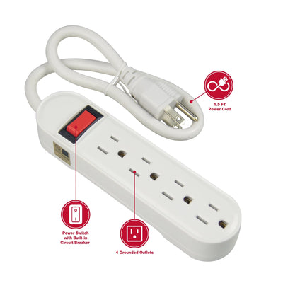 3-Piece Power Strip Set Includes 4-Outlet Strip with 1.5 Ft Cords and 6 & 3-Outlet Wall Blocks