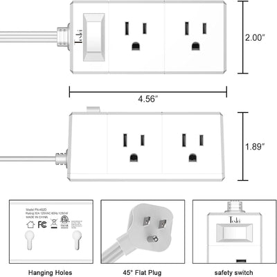 Ultra Flat Plug Power Strip, 5Ft Flat Extension Cord with 6 Outlets Extender, ETL Listed