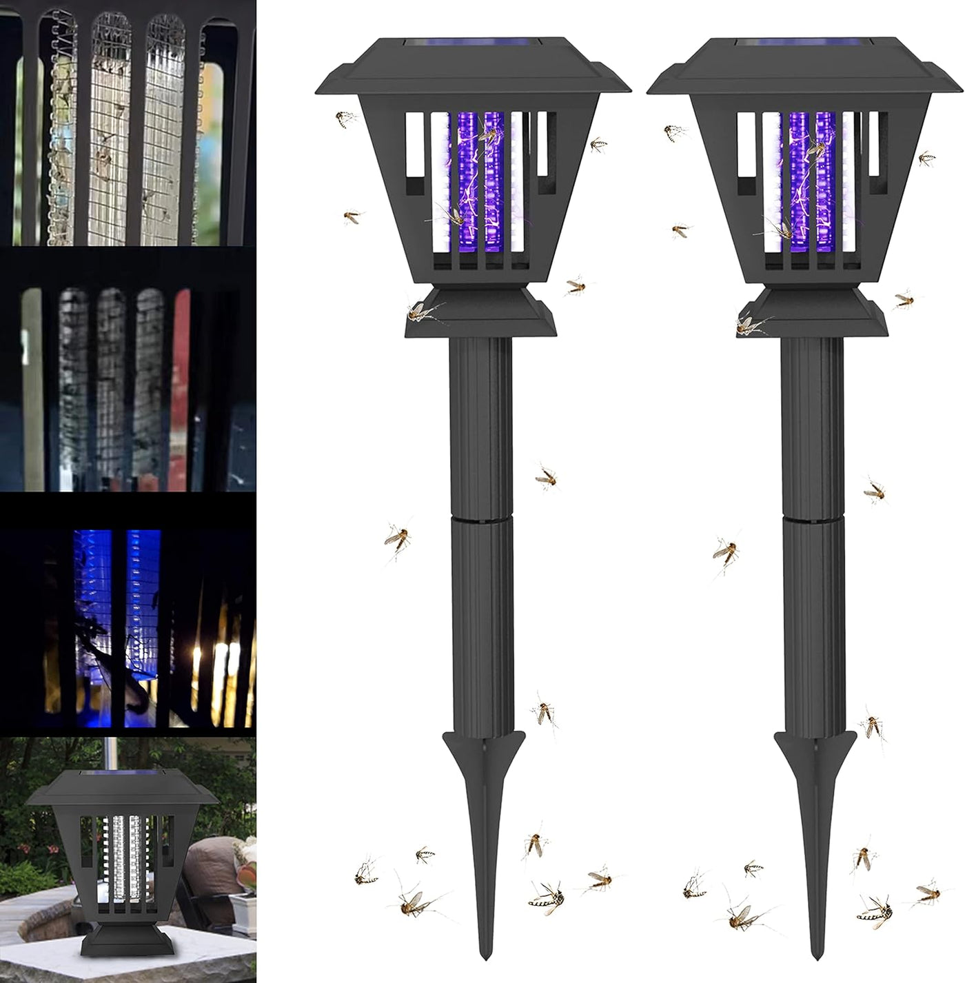 2 Pcs Solar Bug Zapper Outdoor Waterproof LED Solar Mosquito Zapper