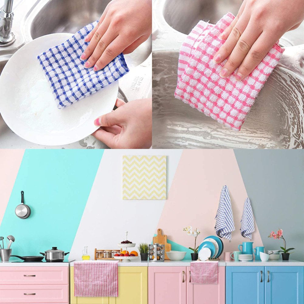 Kitchen Dish Towels, 16 Inch X 25 Inch Bulk Cotton Kitchen Towels and Dishcloths Set, 6 Pack Dish Cloths for Washing Dishes Dish Rags for Drying Dishes Kitchen Wash Clothes and Dish Towels