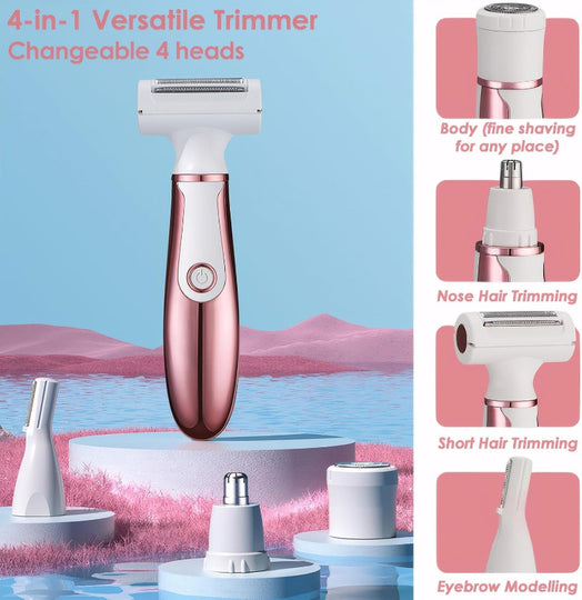 4-in-1 Electric Razor for Women, Rechargeable Trimmer for Face, Body, Legs, and Bikini