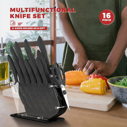 16 Piece Ceramic Coated Knife Block Set  with Scissors