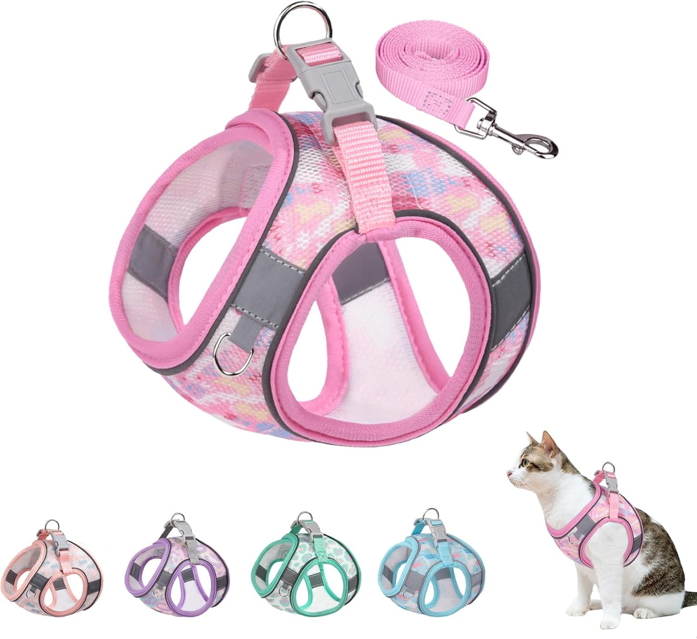 Step in Mesh Dog Harness Vest and Leash Set - Breathable Air Mesh - Reflective - No Choke