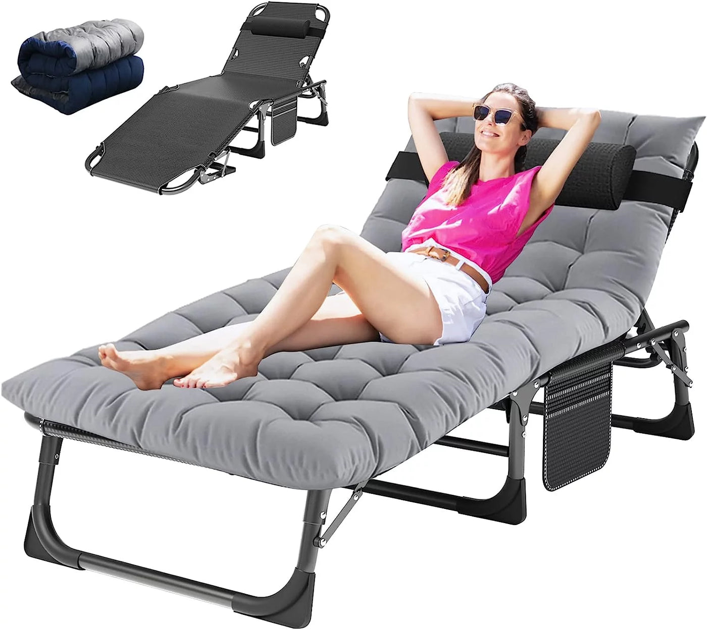 5 Position Folding Lounge Chair - Adjustable, Multi-Use Reclining Chair