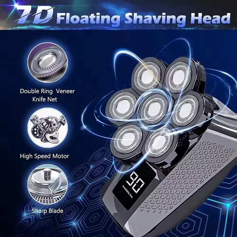 7 in 1 Electric Head Shaver for Men, Cordless Razor IPX7 Waterproof Beard Trimmer USB Rechargeable