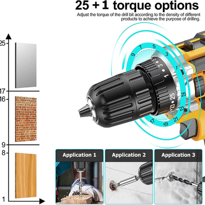 21V Cordless Drill Driver 3/8'' Electric Power Drill Set, 2000Mah Lithium-Ion Battery