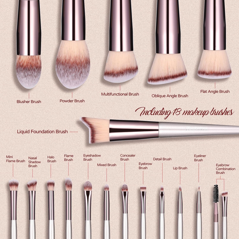 18 Piece Makeup Brush Set with Case