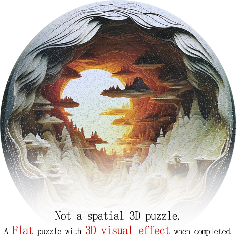 3D Visual Dawn Inside a Cave - 1000 Pieces Round Puzzle