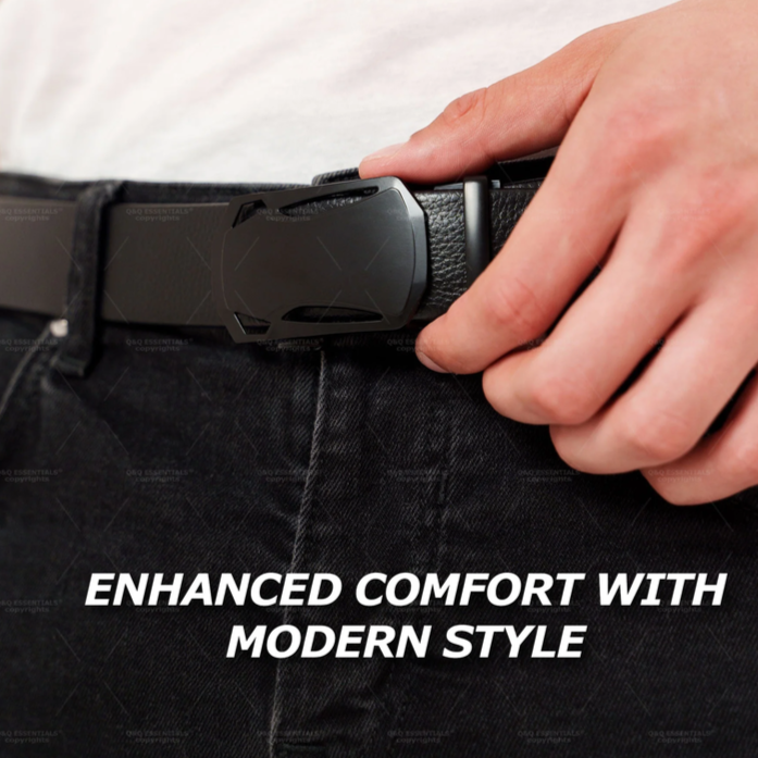 Men's Premium Leather & Microfiber Ratchet Belt - Adjustable with Unique Slide Belt Buckle